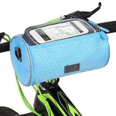 Imagem de Bolsa para guidão de bicicleta frontal Suporte celular com tela sensível ao toque armazenamento Mochila ombro Pannier ciclismo