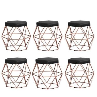 Imagem de Kit 6 Puffs decorativos aramado Vanessa-material sintético preto - GAT