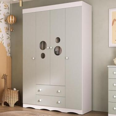 Imagem de Guarda-roupa Infantil 122cm com Vidro 4 Portas e 2 Gavetas Sonho Multimóveis Mp4473 Branco/off White