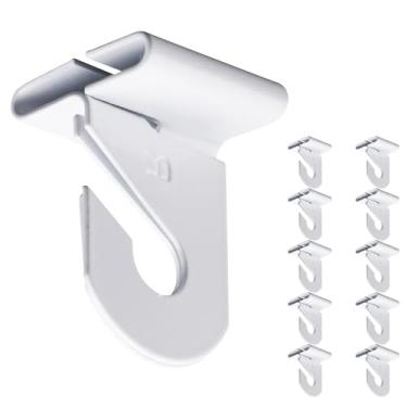 Imagem de 10 pares de ganchos de teto suspensos, ganchos brancos suspensos no teto, cabides portáteis para sala de aula, clipes de azulejo para sala de aula, plantas e luzes