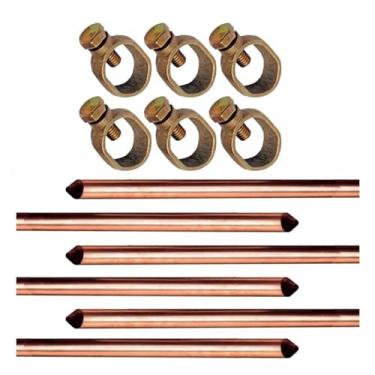 Imagem de Kit 6 Haste Aterramento Cobreada - 1/2 X 2,0mts 10mm + 06 Conector