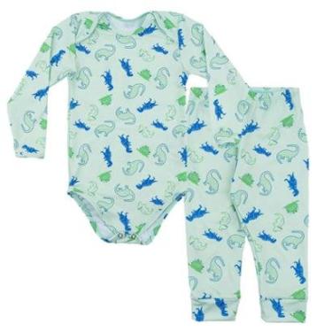 Imagem de Kit Pijama Térmico Body e Calça Bebê Energy Thermo Dry Dinossauros Verde Everly-Masculino