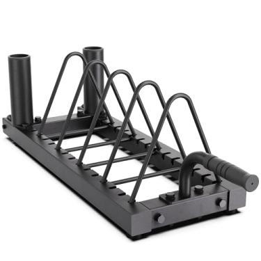 Imagem de Synergee Rack horizontal de armazenamento de placas com suportes de barra – divisórias intercambiáveis, capacidade de 158 kg, serve para para-choques e placas de ferro fundido, rodas para facilitar a