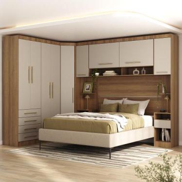 Imagem de Quarto Modulado Queen de Canto com Guarda-roupas Maleiro e Cabeceira P