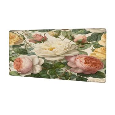 Imagem de Tapete de mouse grande vintage flores aquarela impermeável computador estendido tapete protetor de mesa antiderrapante base de borracha mousepad para escritório, computador, teclado, laptop e mesa de
