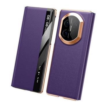 Imagem de FWYANZH Capa para Huawei Mate X7, função de visualização de janela, capa de couro legítimo, capa de proteção de corpo inteiro, capa à prova de choque, roxa, Mate X7