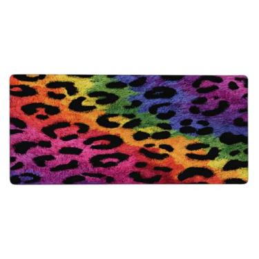 Imagem de Tapete de mouse grande com estampa de leopardo arco-íris à prova d'água para computador protetor de mesa com base de borracha antiderrapante para escritório, computador, teclado, laptop e mesa de casa