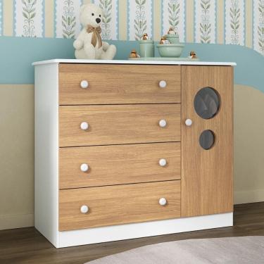 Imagem de Cômoda Infantil 95cm 1 Porta com Vidro e 4 Gavetas Pirulito Multimóveis MP4469