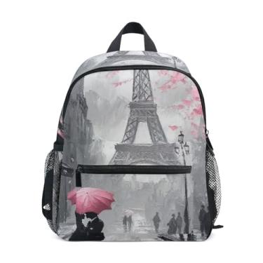 Imagem de Eiffel Tower Oil Painting Valentines Simple Modern Kids Backpack 10x4x12 In, Girls Backpack with Water Bottle Pockets, Whistle Buckle
