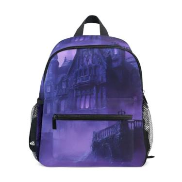 Imagem de Purple Gothic Castle Halloween Small Toddler Backpack with Whistle, Adjustable Chest Strap, Preschool Backpack for Girls Lightweight & Compact for Ages 3-8