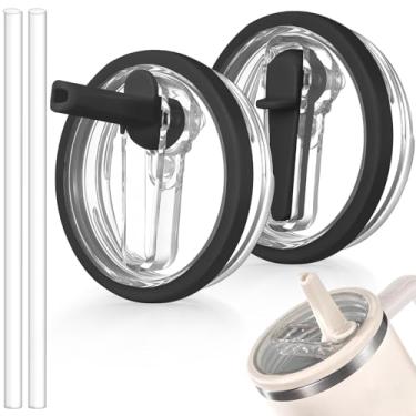 Imagem de ANTAND Tampa flip de canudo à prova de vazamento de 1,134 g para Stanley H2.0 Quencher Protour Tumbler, pacote com 2 tampas à prova de derramamento tampa de canudo de substituição para acessórios