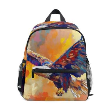 Imagem de GAIGEO Eagle Colorful Painting Backpack for Kids, 10x4x12 In, Toddler Girls Backpack Includes Water Bottle Pockets, Whistle Clip for Safety