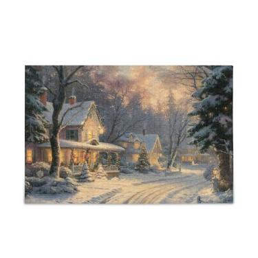 Imagem de Quebra-cabeça de 500 peças de Natal com cena de neve, papel e composto de madeira para adultos com bolsa de armazenamento
