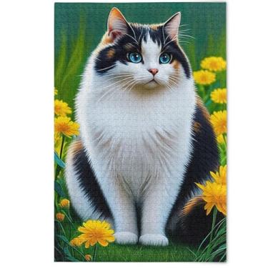 Imagem de Quebra-cabeça adulto gato branco preto fofo 500 peças, presentes para jogo de elefante branco quebra-cabeças criativos presentes pintura de belas artes decoração de casa, 500 peças, 52 cm x 37,8 cm