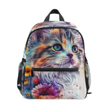 Imagem de GAIGEO Cute Cat Flowers Backpack for Toddler with Whistle, Adjustable Chest Strap, Girls School Backpack Lightweight & Compact for Ages 3-8