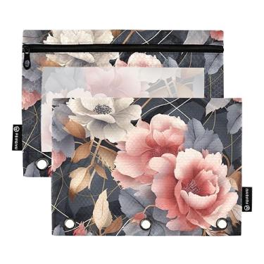 Imagem de Bolsa de lápis geométrica abstrata floral para fichário com 3 anéis, bolsa com zíper de 3 furos para fichário, para crianças, organizador de fichário de escritório para estudantes