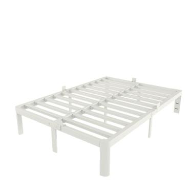 Imagem de KZZLOL Moldura de cama de casal branca de 30,5 cm, estrutura de cama completa de metal, sem necessidade de mola de caixa, suporte de aço resistente 1,587 kg, cabeceira DIY, sem ruído, pernas de canto