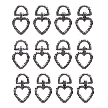 Imagem de Fivela Giratória do Formato do Coração, Liga de Zinco Trigger Keyring Buckle D Rings Em Forma de Alcance de Mola de Mola Correia de Hardware Clevol Em Forma de Coração Clipe para (Prata Preto)