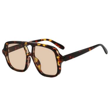 Imagem de Óculos de Sol Femininos com Estampa de Leopardo e Ponte Dupla, Armação Grande, Proteção UV400, Ideais para Esportes ao Ar Livre, Corrida e Ciclismo, Cor Chá de Flores