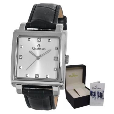 Imagem de Relógio Champion Quadrado Pulseira em Couro Prateado-Unissex
