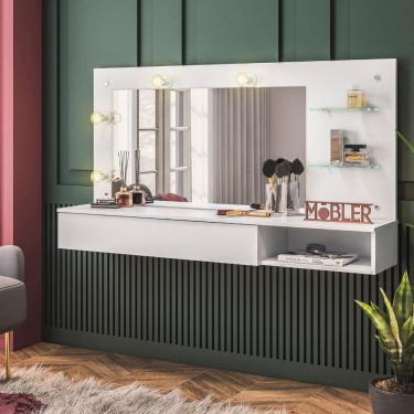 Imagem de Camarim Penteadeira Lumiere Mesa Suspensa Com Espelho E Gaveta Organizadora Branco Fosco - Mabe Magazine