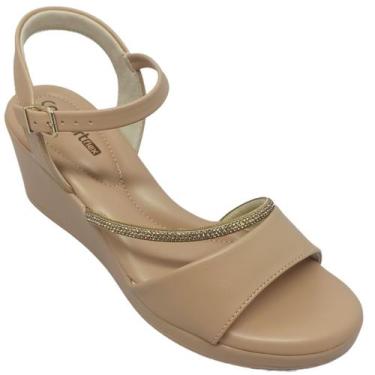 Imagem de Sandália Comfort Flex Feminino Napa Plus com Brilho, Almond, 36