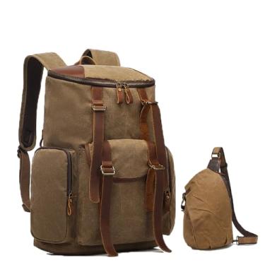 Imagem de Mochila De Lona Encerada, Mochila à Prova D'áGua Em Estilo Vintage Com Bolsa Frontal, AlçAs AjustáVeis ​​E Detalhes Em Couro Para Uso DiáRio E Viagens Ao Ar Livre