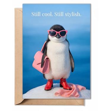 Imagem de Cartões de aniversário engraçados para mulheres – Presentes de aniversário de pinguim fofos elegantes para ela, irmã, mulher, mãe, melhor amiga, chefe, colega de trabalho, esposa – 12,7 cm x 17,8 cm