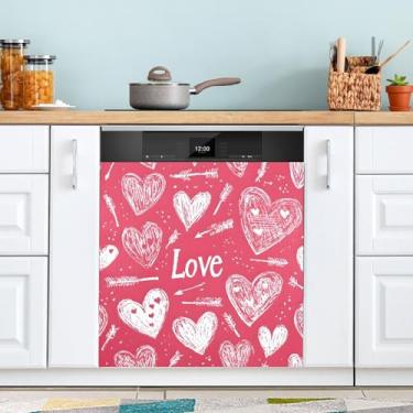 Imagem de ATTX Capa de ímã para lava-louças Dia dos Namorados Coração | Adesivo decorativo de eletrodomésticos de 58 x 66 cm para armários domésticos e eletrodomésticos #118
