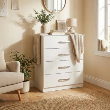 Imagem de Cômoda 4 Gavetas Branca Alta Quarto Multiuso Infantil Solteiro Casal M