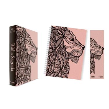 Imagem de Kit Leão Rosa - Planner + Bíblia Capa Dura NVI + Marca Página