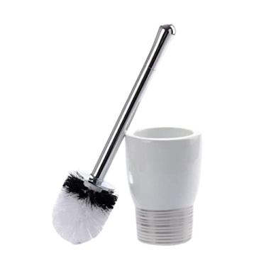 Imagem de Conjunto de escova de vaso sanitário e suporte, escova de vaso sanitário de cerâmica, esfregão decorativo de vaso sanitário para higiene limpeza de banheiro (cor: branco-a) (branco)