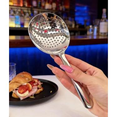 Imagem de 1 Escumadeira de aço inoxidável, escumadeira prateada com furo, 20 cm de comprimento