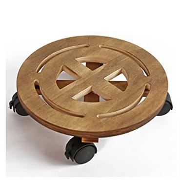 Imagem de pcagfaajmh Suporte de vaso para plantador interno carrinho de plantas de madeira suporte redondo interno externo em rolo pátio/vaso de flores com roda de freio exibição bonsai 28 polegadas ?Base (Cor