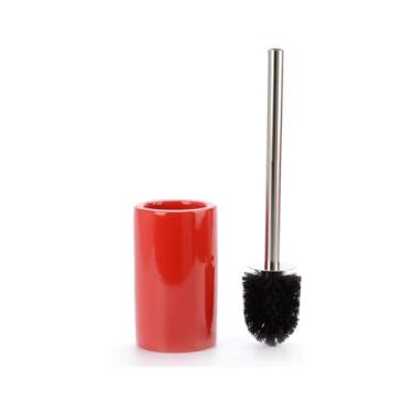 Imagem de Conjunto de escova de vaso sanitário e suporte, lavador decorativo de vaso sanitário, escova de vaso sanitário de cerâmica para limpeza perfeita de banheiro (cor: verde) (vermelho)