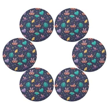 Imagem de Wassud Jogo americano conjunto de 6 tapetes redondos de folhas tropicais de carnaval para cozinha e jantar tapetes laváveis resistentes ao calor para decoração de mesa 39 cm