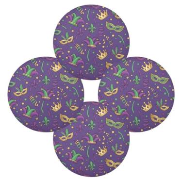 Imagem de Wassud Jogo americano conjunto de 4 tapetes de mesa redondos de carnaval de carnaval (2) para cozinha e jantar laváveis tapetes resistentes ao calor decoração de mesa 39 cm