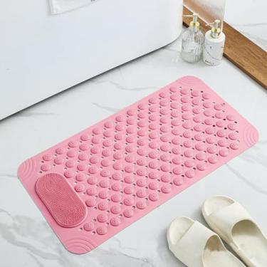 Imagem de Shower Mat Bathtub Mat Non Slip | Non-Slip Bathtub Mat with Suction Cups | Quick Drainage and Foot Massage Function | Machine Washable and Fast-Drying| 27.1 x 13.8in(Pink)