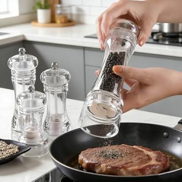 Imagem de Moedor de pimenta - acrílico, saleiro e pimenteiro, grossura ajustável por rotor de cerâmica, acessórios de cozinha, agitador contemporâneo, moagem suave, ajustável