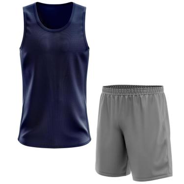 Imagem de Kit Calção Short Futebol Basquete Cinza + Regata Masculina Lisa Básica Dry-Masculino