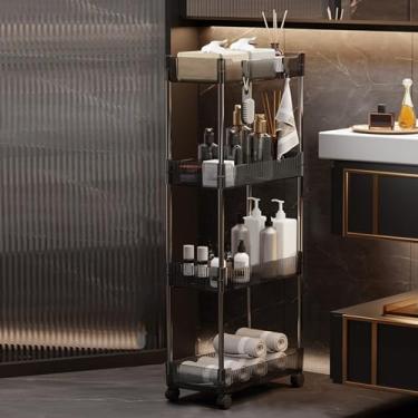 Imagem de Carrinho de rodinhas fino de 4 camadas com rodas bloqueáveis, organizador móvel de banheiro de acrílico, carrinho de armazenamento que economiza espaço, unidade de prateleiras cinza, 40,6 cm P x 20 cm