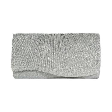 Imagem de Bolsa De Noite Mini Longa Prateada Plissada Dobrável Com Glitter Brilh