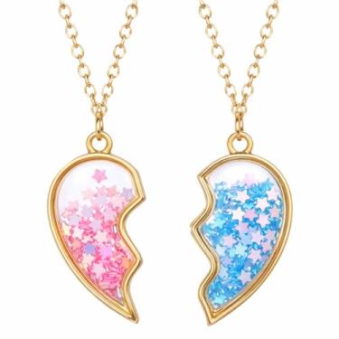 Imagem de ElevateTech Colar BFF para 3 melhores amigos, colar de costura de coração partido, colares de amizade para 3 pessoas, standrad, Liga + acrílico, Sem Pedra Preciosa