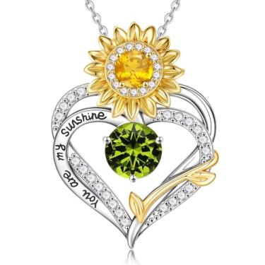 Imagem de MONOOC Presentes de Dia dos Namorados para meninas adolescentes - Colares de pedra do mês de nascimento com coração de girassol banhado a ouro branco 14K You Are My Sunshine, presentes de aniversário