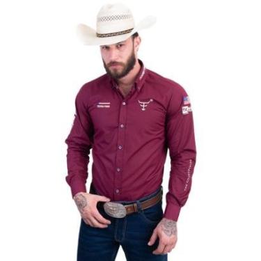 Imagem de CAMISA COMPETIÇÃO MASCULINA MANGA LONGA TEXAS FARM - CP009 - VERMELHO VINHO/ BEGE-Masculino