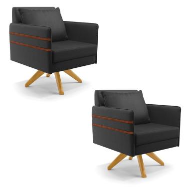 Imagem de Kit 02 Poltronas Corino Base De Madeira Ma30 Preto