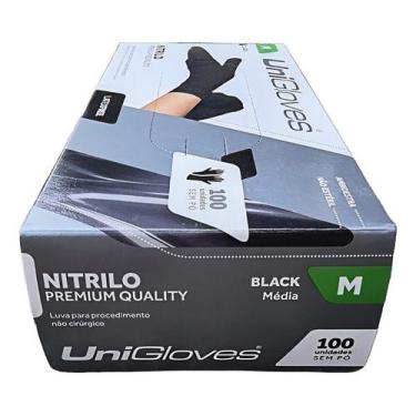 Imagem de Luva Descartável Nitrílica Unigloves Sem Pó Preta Black 100u, Preto, M