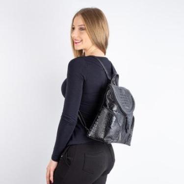 Imagem de Mochila pequena de couro croco Cecília-Feminino