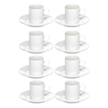 Imagem de Jogo 8 Xícara De Café Porcelana Borda Dourada Com Pires Royal Premium 90ml Haüskraft