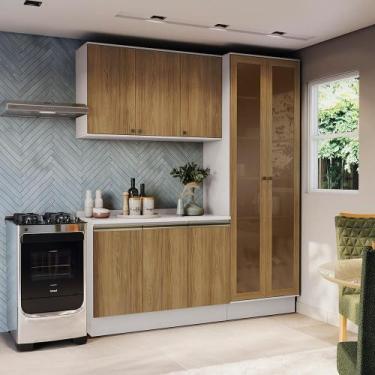 Imagem de Armário de Cozinha Compacta 100% MDF 192cm Branco/Nogueira Celeste Kap
